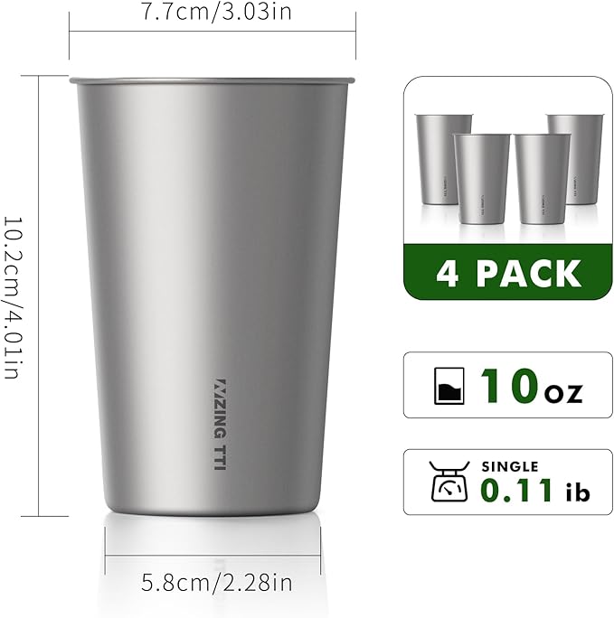 Titanium Pint Cup 300ml/10oz, Stackable Premium Metal Drinking Cups, Reusable Beer Juice Cup, Suitable for Home, Party, Camping, Outdoor, Indestructible (Small)