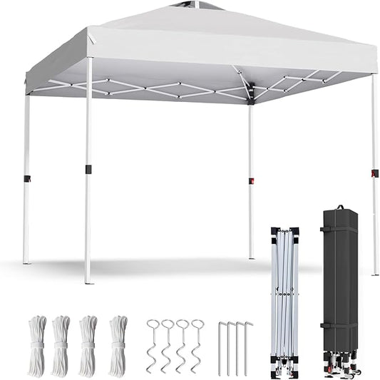 10x10 Pop Up Canopy, Heavy Duty Pop Up Tent with Carrying Bag for Easy Moving, Easy Up Canopy Tent for Parties, Events, Camping, Outdoor Gazebo with 420D PU Coated Waterproof White Fabric