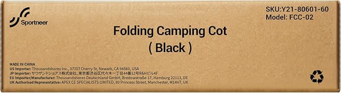 Sportneer Camping Cot: 78.3"x28.7"x14.6" Comfort Cot Bed for Camping Traveling Guest Bed, Sleeping Cots for Adults with Side Pockets & Storage Bag - Ease of Assembly, Support 330 Lbs