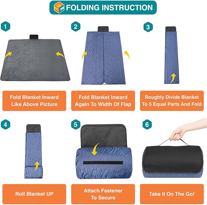 SUN CUBE Large Waterproof Camping Blanket, Fleece Quilted Stadium Blanket for Cold Weather, Windproof Foldable Outdoor Blanket Mat for Picnic, Beach, Pets, Car, 60x80in