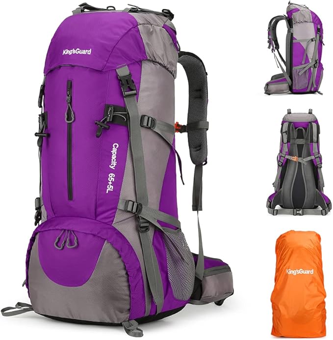 King'sGuard 70L Hiking Backpack with Rain Cover Lightweight Waterproof Travel Camping Backpack Large Backpacking Pack
