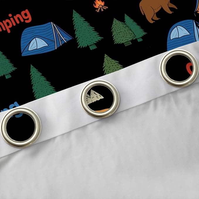 jejeloiu Happy Camping Curtains for Bedroom Living Room Camping Bear 30%-50% Blackout Shades Outdoor Tent Campfire Pattern Room Darkening Curtain Window Treatments, 2 Panels 42 x 63 Inch Decor