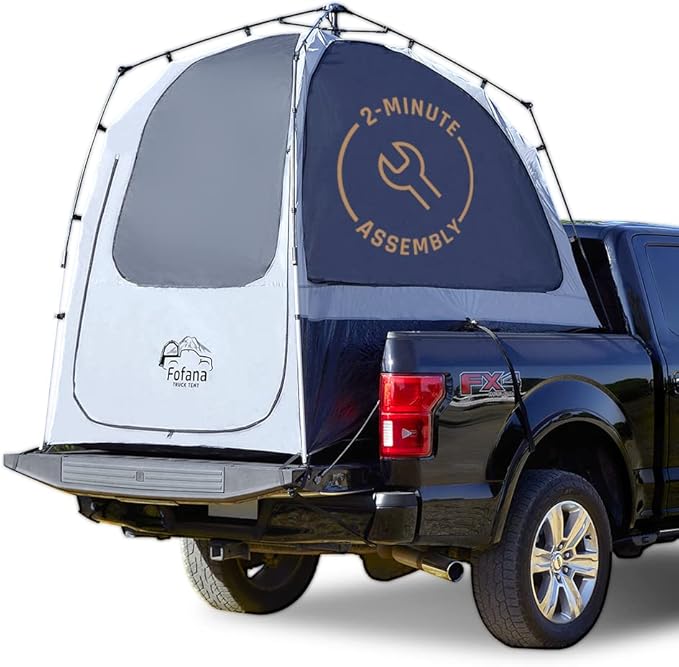 Fofana Pop-Up Truck Bed Tent - Mid-Size, 2-Person, Gray - Quick Setup Pop-Up Tent for Camping - Waterproof Sewn-in Floor & Camping Gear Organization - Mesh Windows & Ventilation for Truck Bed Dome