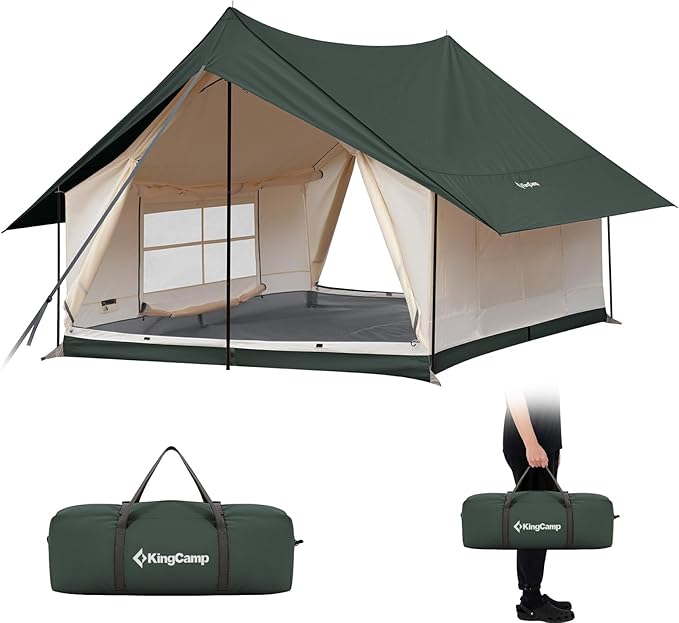 KingCamp 6-8 Person Canvas Tent for Camping Waterproof & Windproof Cabin Tents with Large Mesh Windows, Easy Setup, All Season Wall Tent for Family Camping, Hiking, and Outdoor Events