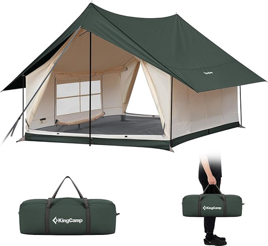 KingCamp 6-8 Person Canvas Tent for Camping Waterproof & Windproof Cabin Tents with Large Mesh Windows, Easy Setup, All Season Wall Tent for Family Camping, Hiking, and Outdoor Events