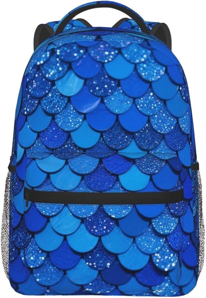 Backpack Anti-Theft Multipurpose Large Capacity Carry On Bag, Blue Scale Art Camping Outdoor Backpack With Side Pockets