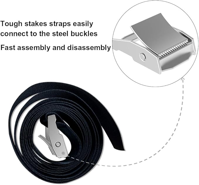 Eurmax USA Trampoline Stakes Heavy Duty Trampoline Parts Corkscrew Shape Steel Stakes Anchor Kit with T Hook for Trampolines -Set of 4 Bonus 4 Strong Belt,Black