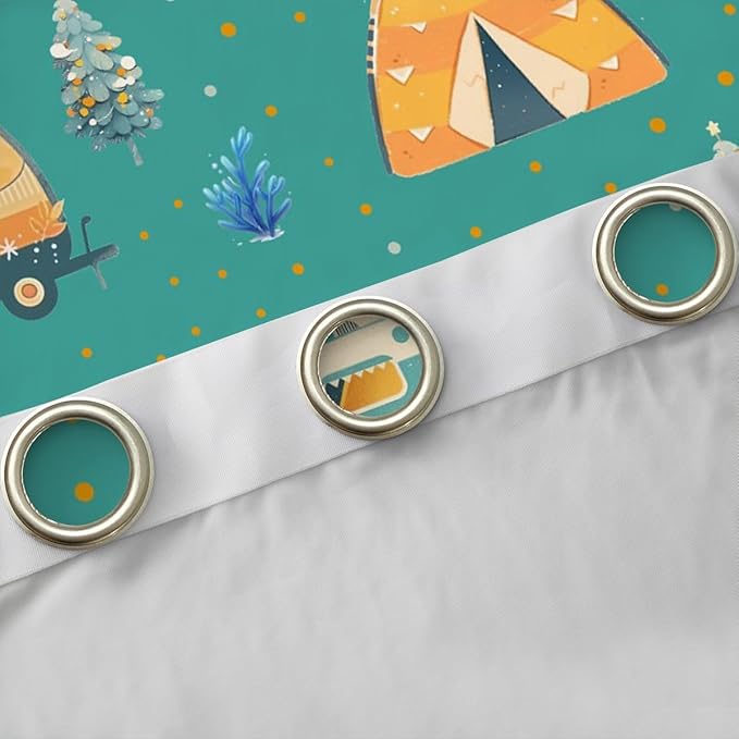 Feelyou Green RV Camping Camper Curtains for Bedroom Living Room Adventure Camper Blackout Shades Happy Camping Room Darkening Curtain Window Treatments, 2 Panels 52 x 90 Inch Decor