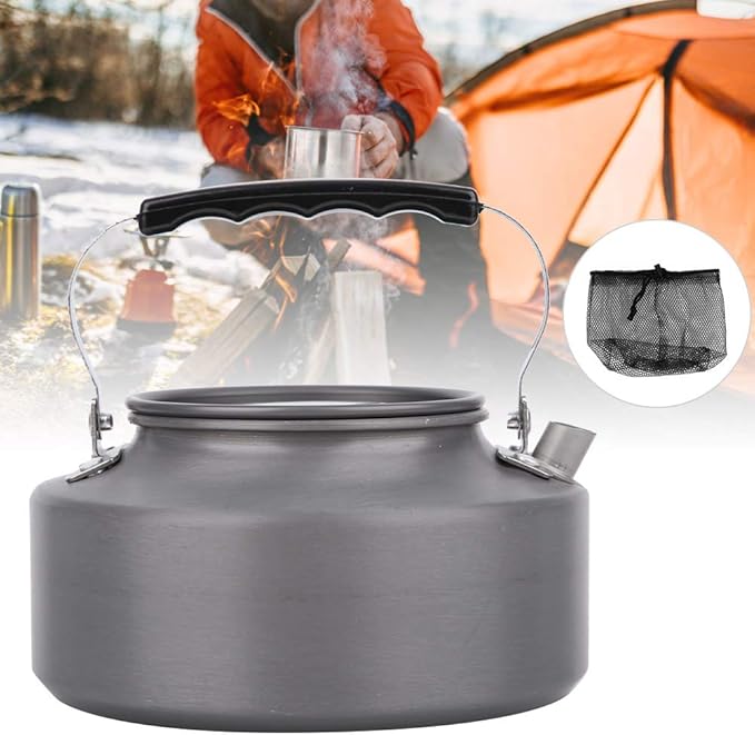Topyond Camping Tea Kettle Teapot Outdoor Camping Kettle 1.1L,Portable Coffee Pot Teapot Picnic Set Wood Stove Steamer for Hiking (grey)