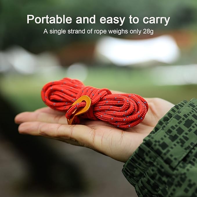 8 Pack High-Reflective Guy Lines 4mm Tent Cords High-Strength Lightweight Camp Ropes with Aluminum Adjuster Tensioner for Tent, Tying Down Tarps, Camping, Outdoor Packaging (Red, 13ft)
