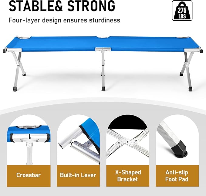 Camp Bed, Portable Folding Camping Cot for Adults,Indoor Outdoor Portable Sleeping Cot for Hiking, Camping with Carrying Bag Army (Blue)