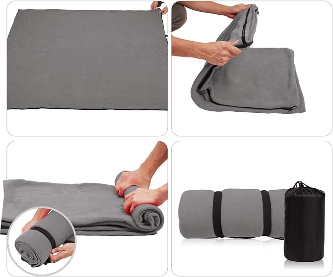 REDCAMP Fleece Sleeping Bag Liner for Adult Warm or Cold Weather, Long Full Sized Zipper Camping Blanket for Outdoor Indoor Used with Sack, Grey 75"