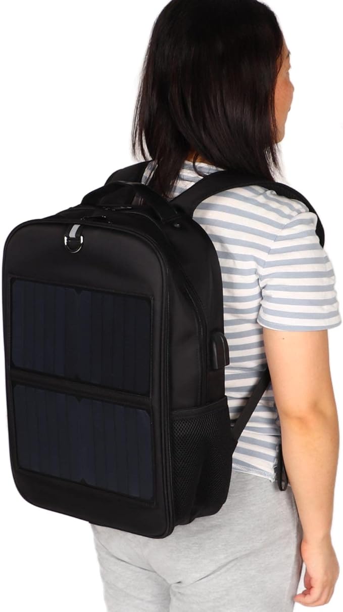 14W Solar Panel Power Backpack, Large Capacity Laptop Bag with Handle USB Charging Port Nylon Outdoor Backpack for Hiking Biking Running Outdoors Sport, Storage Bag