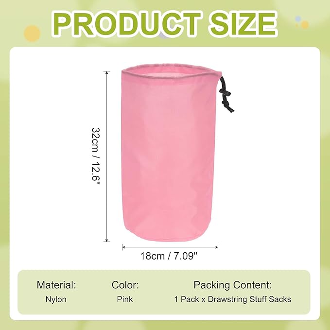 Stuff Sack, Nylon Waterproof Storage Sacks Portable Drawstring Dry Stuff Bag Gear Organization with Toggle, 7x13Inch Fit for Backpacking Camping Traveling Hiking(Pink)