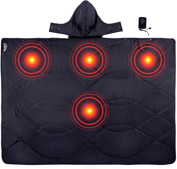 iClimb Heated Camping Blanket with Hood and Battery Pack (Black)