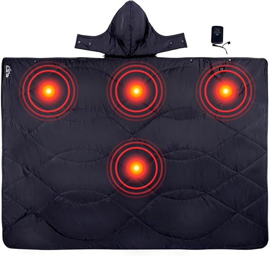iClimb Heated Camping Blanket with Hood and Battery Pack (Black)