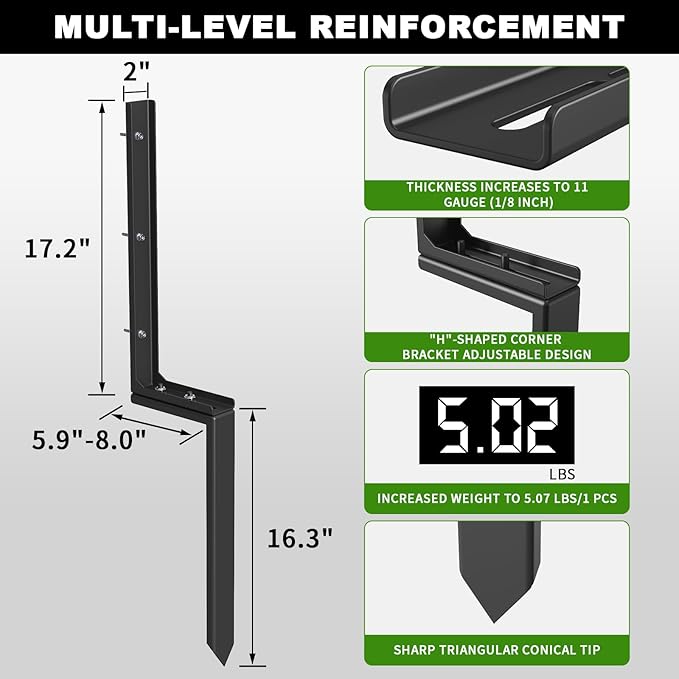 4-Pack Fence Post Repair Kit, 33.5" Heavy Duty Adjustable Thickened Metal Fence Post Anchor with Anti-Rust Coating for Repairing Tilted and Broken Wooden Post