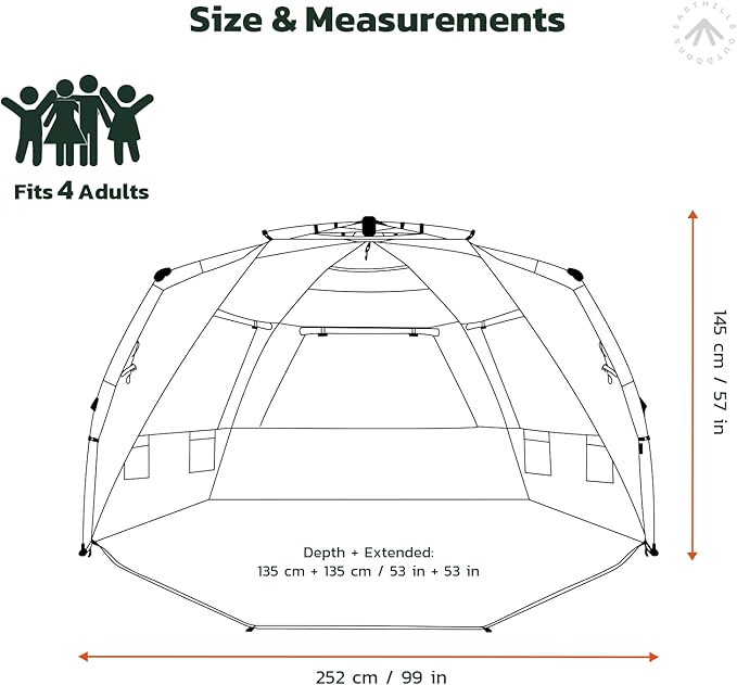 Easthills Outdoors Instant Shader Enhanced Deluxe XL Beach Tent Easy Set Up 4-6 Person Popup Sun Shelter 99" Wide for Family UPF 50+ Double Silver Coating with Extended Zippered Floor Pacific Blue