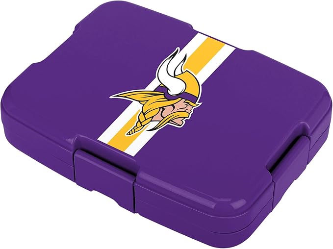 FOCO NFL Unisex-Adult Officially Licensed Team Color Stripe Primary Logo Football Leak Proof 5 Compartment Bento Lunch Box - Minnesota Vikings