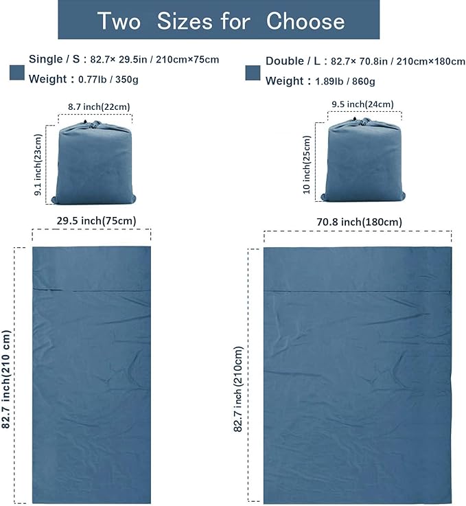 Sleeping Bag Liner, Lightweight Portable, Soft Travel and Camping Sheet, with Compact and Carry Bag, for Travel, Hotel