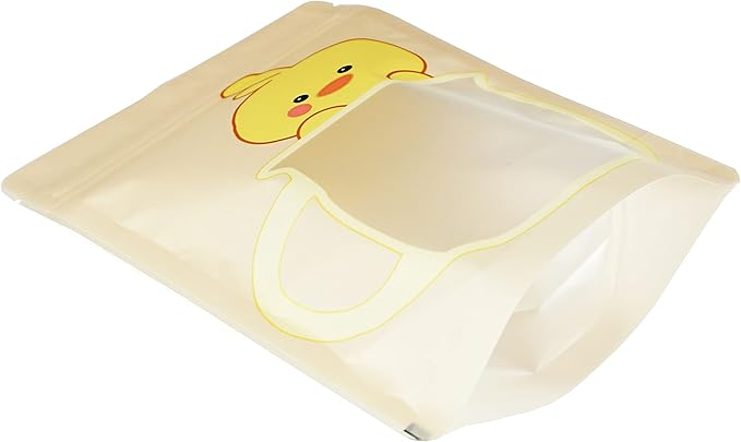 QQ Studio 100 Animal Designed Snack Bags, Plastic Bakery Bags, Cute Favor Bags for Snacks, Pastel Cookie Bags with Window, Zipper Seal Treat Storage Bags (5 Inch x 7 Inch, Peachy Duckling)