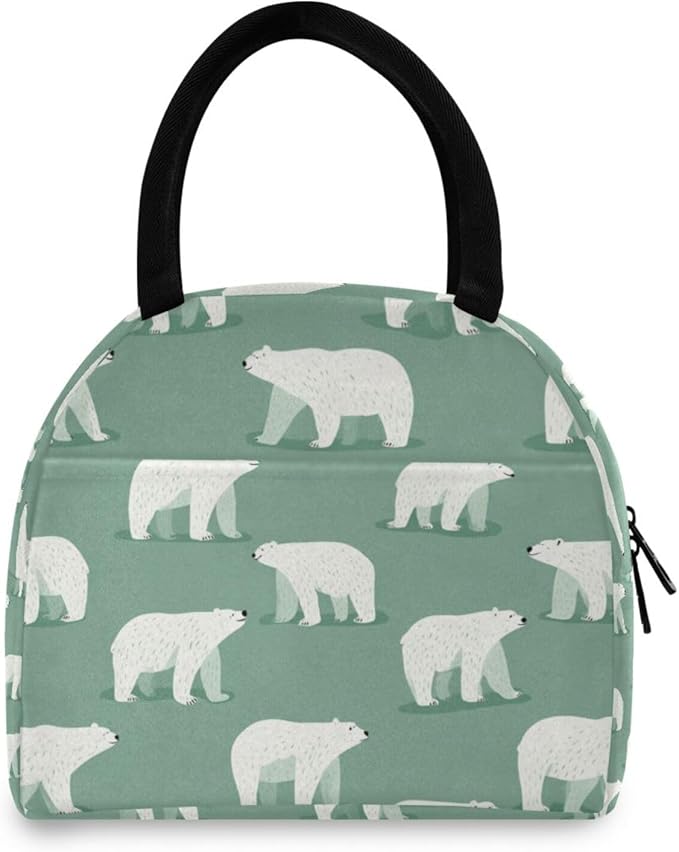 Kcldeci Kids Lunch Bag Insulated Lunch Box for Boys Girls Mint Polar Bears Reusable Toddler Leak-proof Lunchbox for School and Daycare
