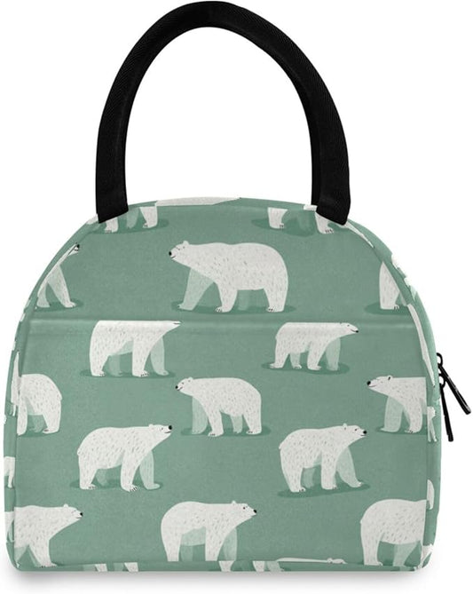 Kcldeci Kids Lunch Bag Insulated Lunch Box for Boys Girls Mint Polar Bears Reusable Toddler Leak-proof Lunchbox for School and Daycare