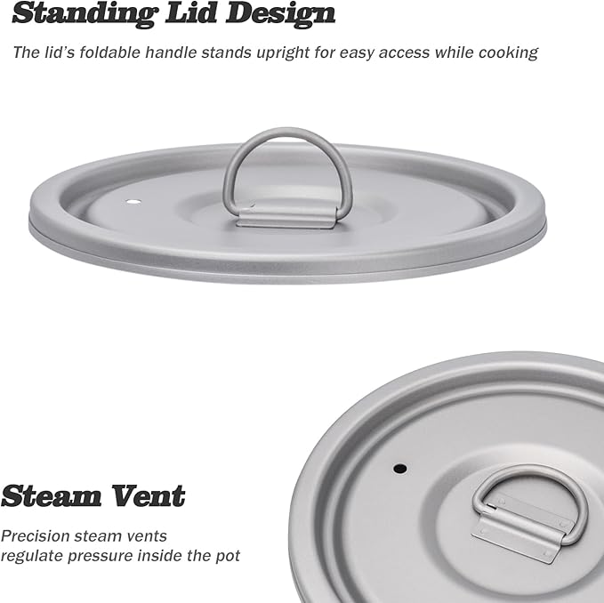 iBasingo 1400ml (1.4L) Titanium Camping Pot Cup Ultralight Backpacking Cookware with Folding Handle & Lid Durable Outdoor Cooking Kit for Travel Hiking Picnic