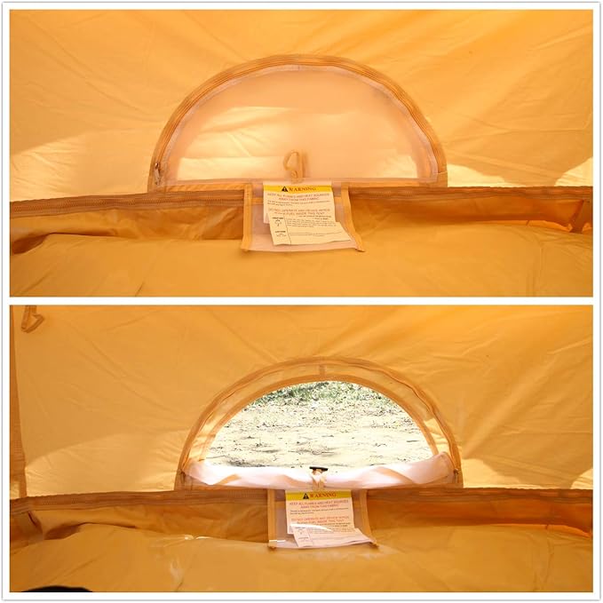 UNISTRENGH Luxury Outdoor Waterproof Four Season Family Camping and Winter Glamping Cotton Canvas Yurt Bell Tent with Roof Stove Jacket, Mosquito Screen Door and Windows