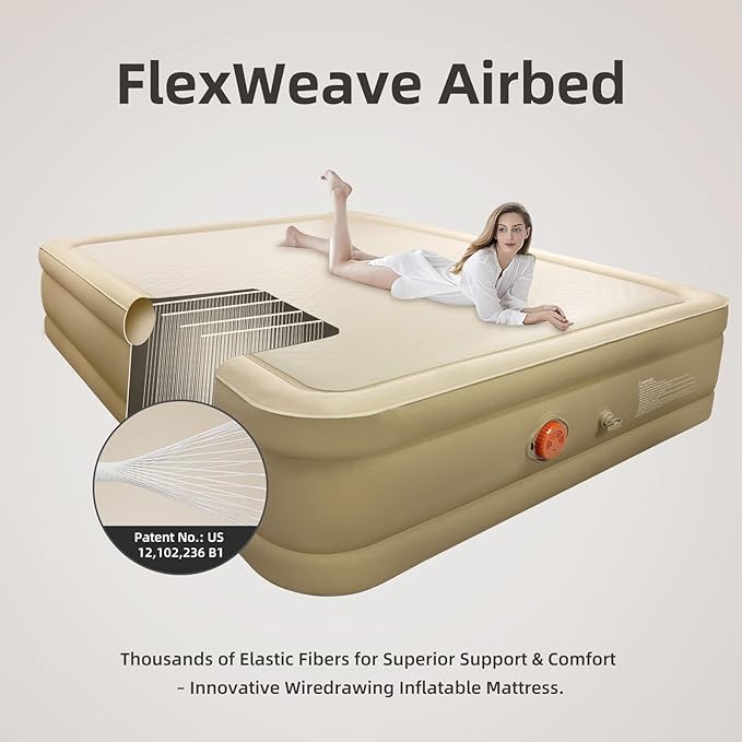 LunaDream Twin XL Air Mattress with USB Rechargeable Built-in Pump, Wireless Inflatable Airbed, FlexWeave Tech for 1100 lbs Enhanced Support, Portable for Home & Camping, Leak Proof Design, Carry Bag