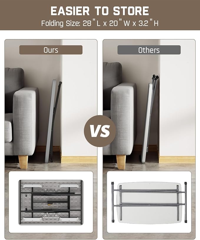 FanttikOutdoor Folding Table, One-Handed Height Adjustment, 3 Heights, Multi-Functional Small Folding Table 28 inch, TV Tray, Portable Dinner Table, No Assembly, 1 Pack, Grey Zeta X1 Pro