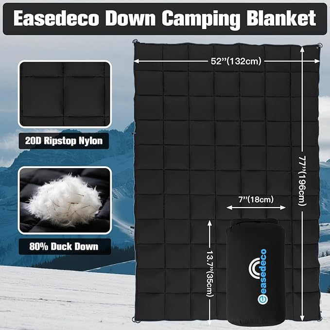 Down Camping Blanket - Lightweight Packable Warm Puffy Travel Quilt with Footbox, 650 Fill Power Waterproof Outdoor Blankets for Hiking, Travel & Stadium Down Quilt, Black 1lb 1oz / 77''*52''