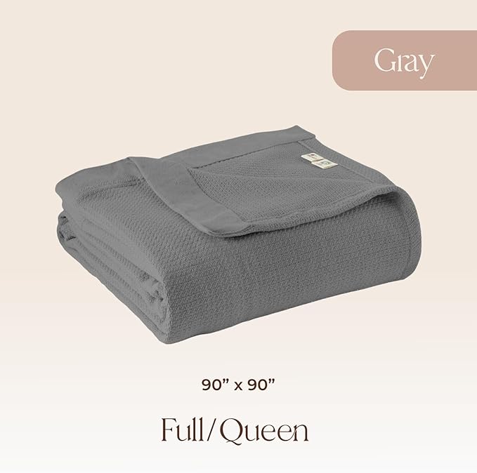 100% Organic Cotton Blanket - GOTS & Fairtrade Certified Organic Cotton Throw Blanket for Bed with Soft Warm & Breathable Single Knit Weave - Great as Bedspread or Coverlet (Gray, Full/Queen)