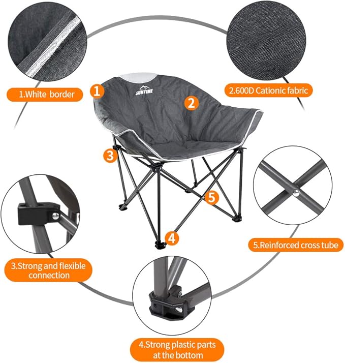 OUTDOOR LIVING SUNTIME Sofa Chair, Oversize Padded Moon Leisure Portable Stable Comfortable Folding Chair for Camping, Hiking, Carry Bag