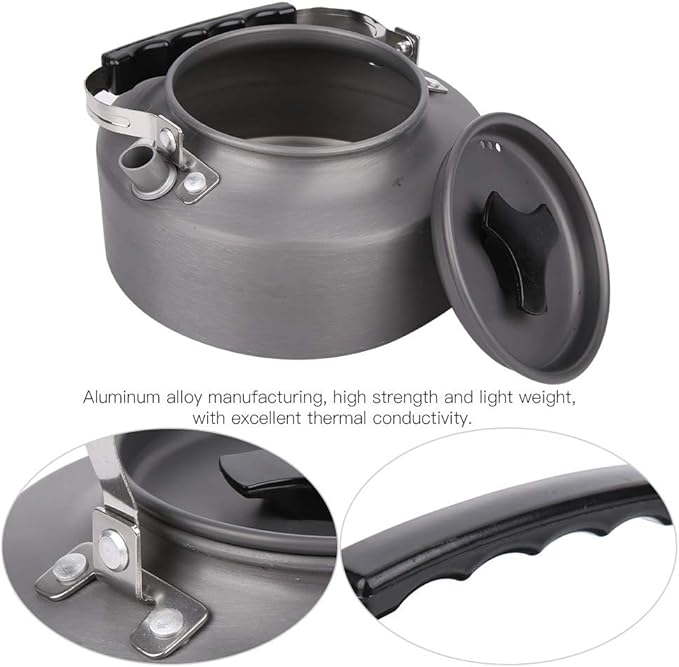 Topyond Camping Tea Kettle Teapot Outdoor Camping Kettle 1.1L,Portable Coffee Pot Teapot Picnic Set Wood Stove Steamer for Hiking (grey)