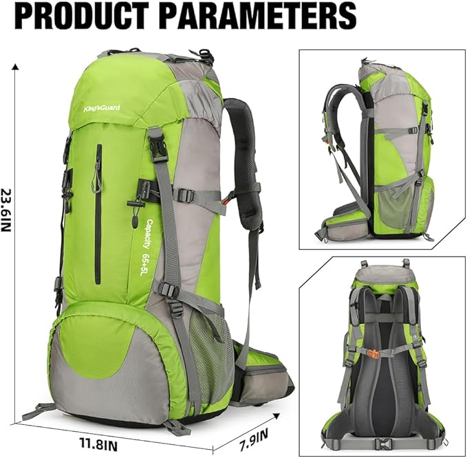 King'sGuard 70L Hiking Backpack with Rain Cover Lightweight Waterproof Travel Camping Backpack Large Backpacking Pack