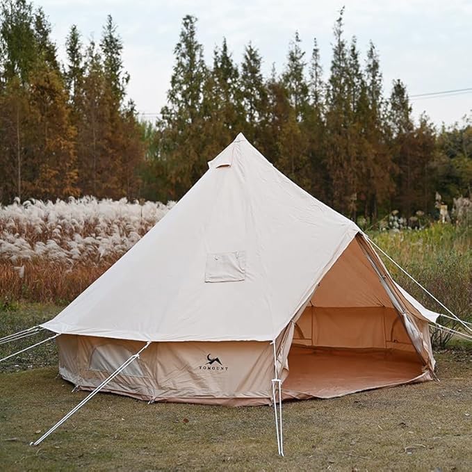 Bell Tent for Camping - Breathable Polycotton Canvas Yurt with Stove Jack, 4-Season Glamping Tent for 2-8 Person, Sturdy Shelter Family Camping & Backyard (10ft/13.1ft/16.4ft)