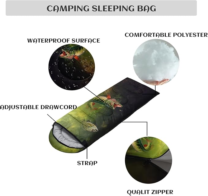 Sleeping Bags for Adults Youth Kids,3D Printing Camping Sleeping Bag for Girls Boys Lightweight Waterproof Cold/Warm Weather Sleeping Bag for 3 Seasons