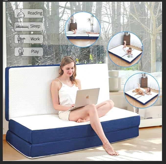 CYMULA Folding Mattress Full Size,4 inch Memory Foam Tri Portable Trifold Mattress Topper Full with Breathable & Washable Cover, Foldable Guest Bed for Camping (52"×73"×4")