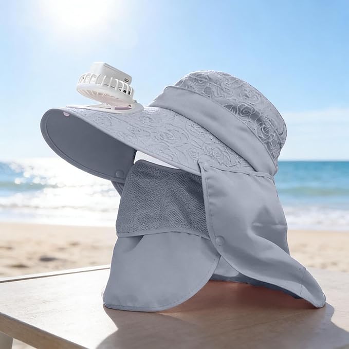 Solar Fan Cap, Wide Brim Sun Cap, USB and Solar Powered Adjustable Breathable Fan Hat for Women Men Outdoor