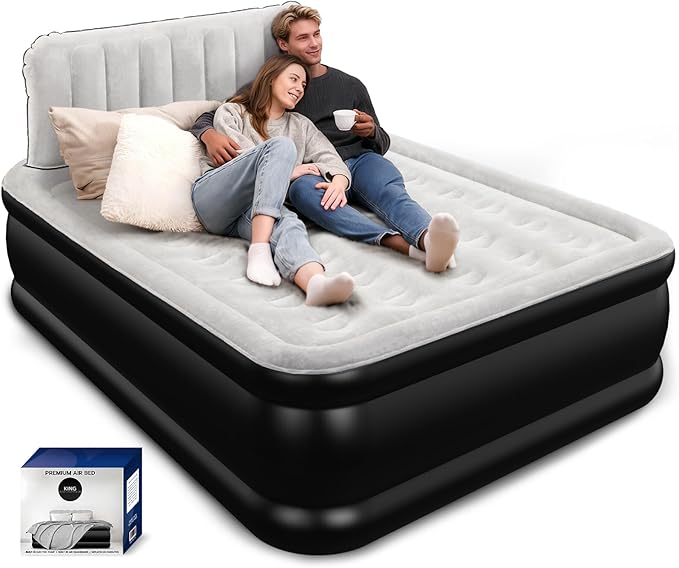 Queen Air Mattress with Headboard, Built-in Pump, 19" Raised Upgraded Comfort, 800 lbs Heavy-Duty Support, 48-Hour Leak-Tested, 3.5 Min Inflatable Portable Blow Up Mattress for Home, Guest & Camping
