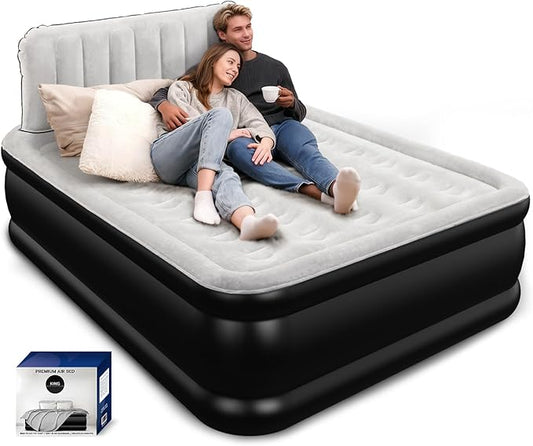 Queen Air Mattress with Headboard, Built-in Pump, 19" Raised Upgraded Comfort, 800 lbs Heavy-Duty Support, 48-Hour Leak-Tested, 3.5 Min Inflatable Portable Blow Up Mattress for Home, Guest & Camping