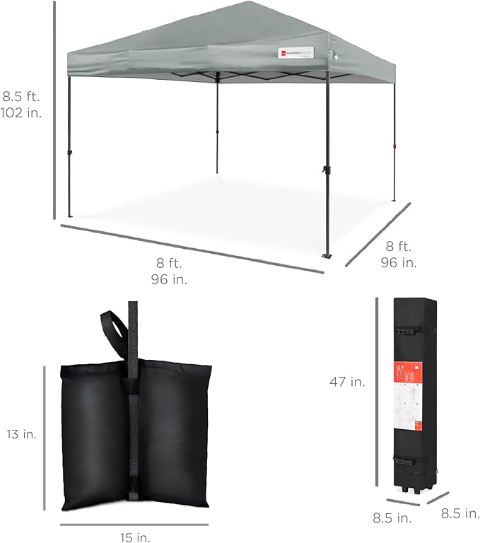 Best Choice Products 8x8ft Pop Up Canopy Tent, Outdoor Shade, 1 Person 1 Minute Set Up, Carry Case, 4 Weight Bags - Silver