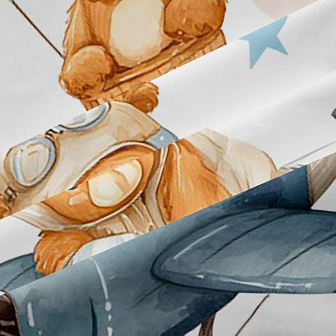 Cartoon Aircraft Window Curtain | Kids Airplane Window Drapes for Men Bedroom Decor,Adventure Bears Blackout Curtains Clouds Stars Balloon Living Room Top 2 Panels,52Wx63L