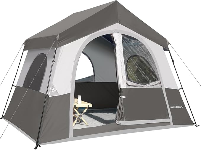 HIKERGARDEN 6-8 Person Camping Tent - Portable Family Cabin Tent for Camp, Windproof Fabric Camp Tent Outdoor for Hiking, Backpacking, Traveling