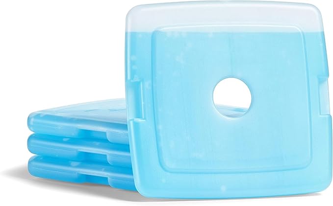 Cool Coolers By Fit & Fresh 4 Pack Slim Ice Packs, Quick Freeze Space Saving Reusable Ice Packs for Lunch Boxes or Coolers, Blue