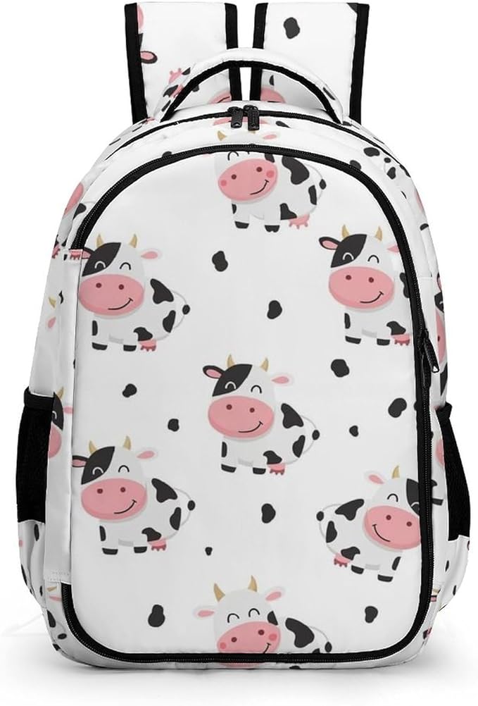 Sturdy Laptop Backpack Cute Funny Milk Cow Print, Anti Theft Water Resistant Travel Business Bag with Water Bottle Pockets Gifts for Men Women