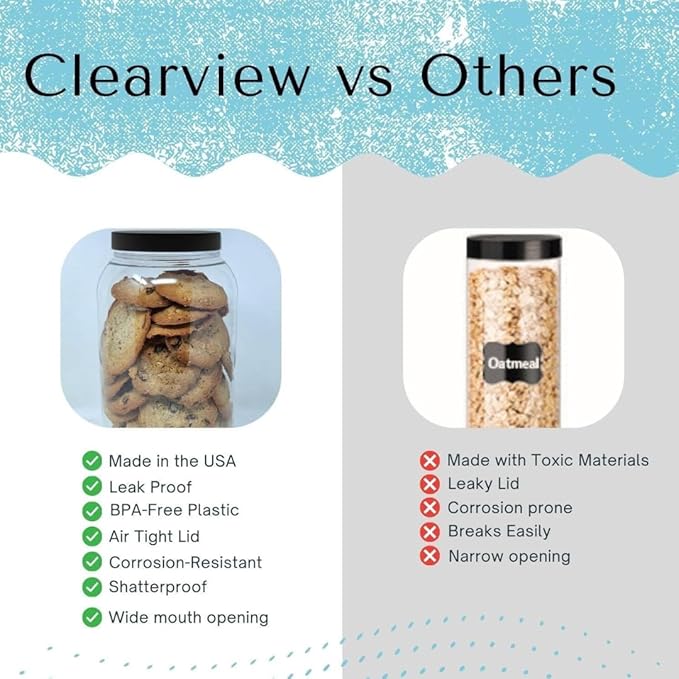 Plastic Storage Jars with Leak Proof Lids, BPA Free, Hand Wash Only (64oz, 1PK Black)