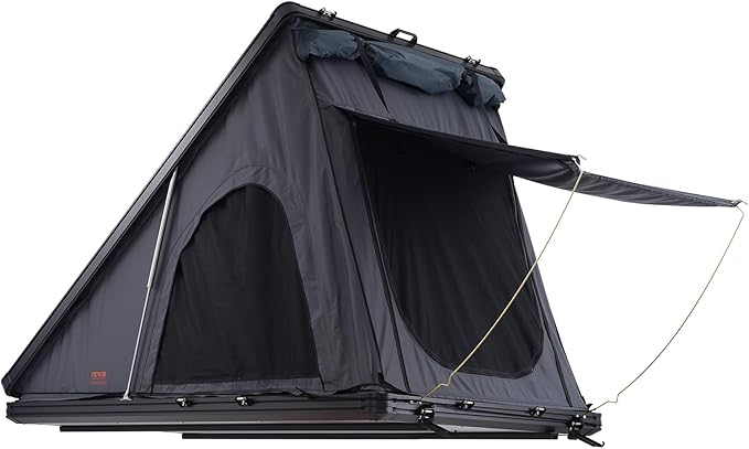 VEVOR Rooftop Tent Hard Shell, 2-3 Person Aluminum Roof Top Tent Hardshell with Tri-Color LED Light, Thick Mattress & 1 Window, Waterproof Windproof Overland Camping Car Roof Rack for Jeep SUV Pickup