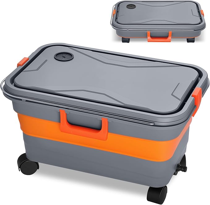 This Hill Collapsible Bucket 5.5 Gallon for Car Washing, Car Wash Bucket with Wheels, Handle, Drain Plug and Water Outlet, Foldable for Mop Cleaning, Camping, RV, Pet Bathing and Laundry